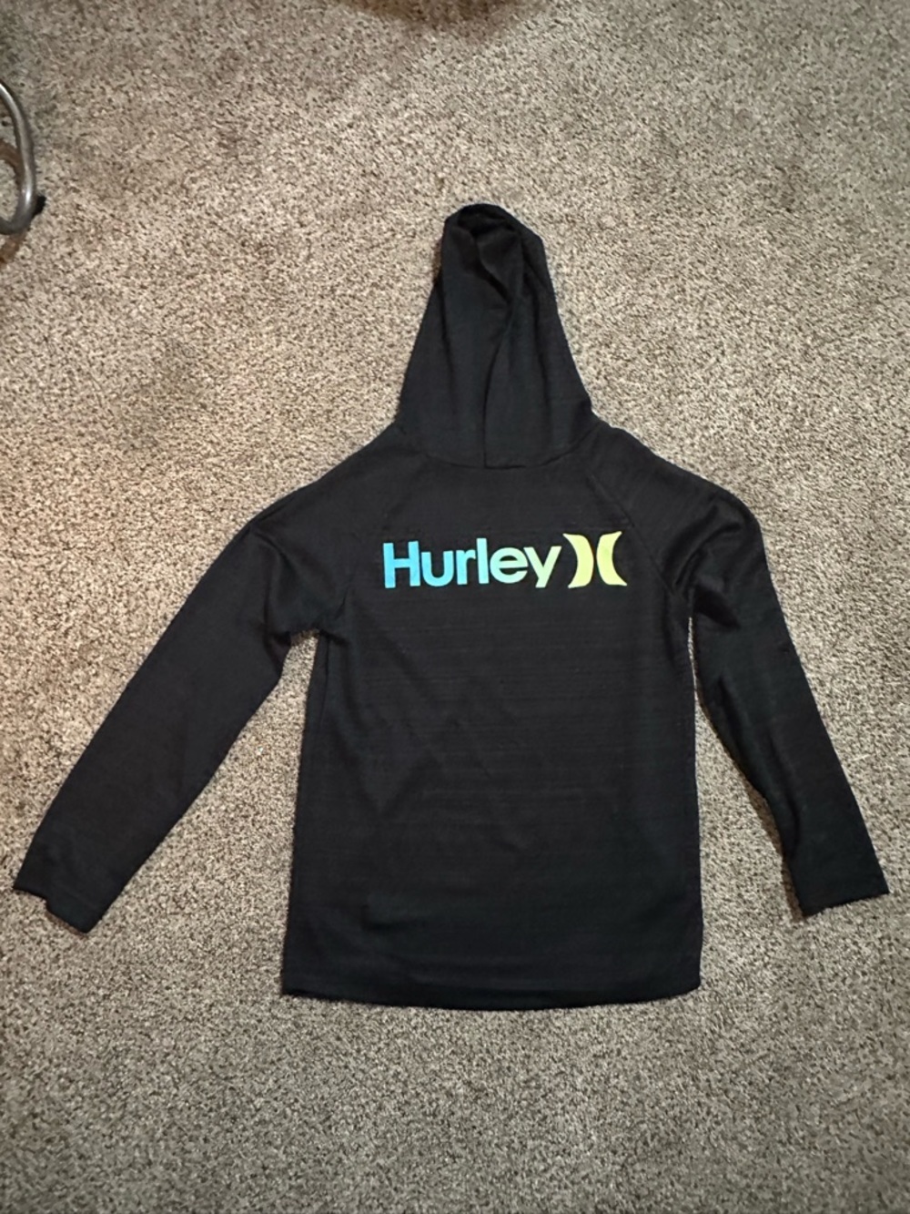 Hurley Black Hoodie with Teal and Yellow Logo for Kids